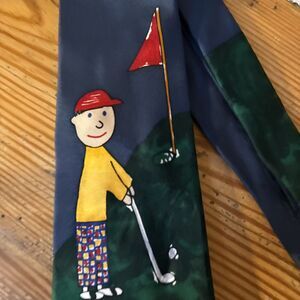 Men's Neck Tie Save the Children Golfer Dad Vintage NEW 90s imported 100% silk
